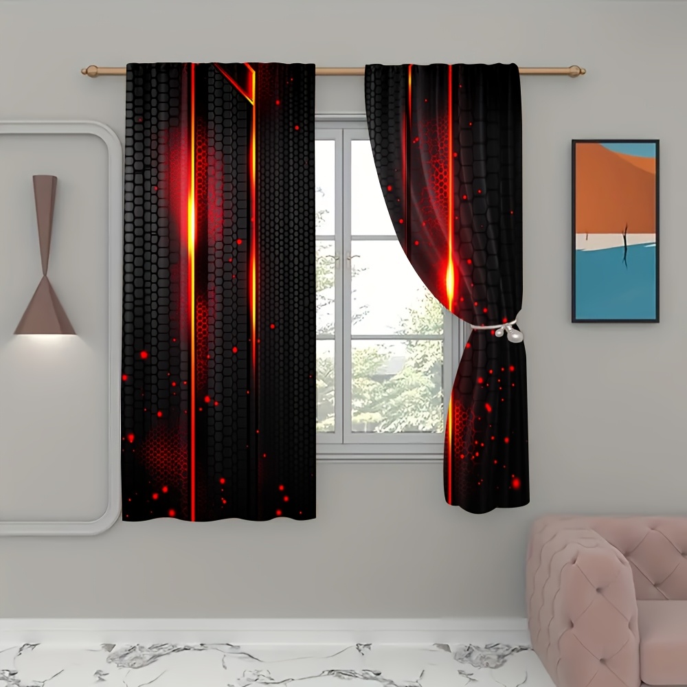 2pcs Lava Curtains Black Red C - Office And Tech 评论和价格